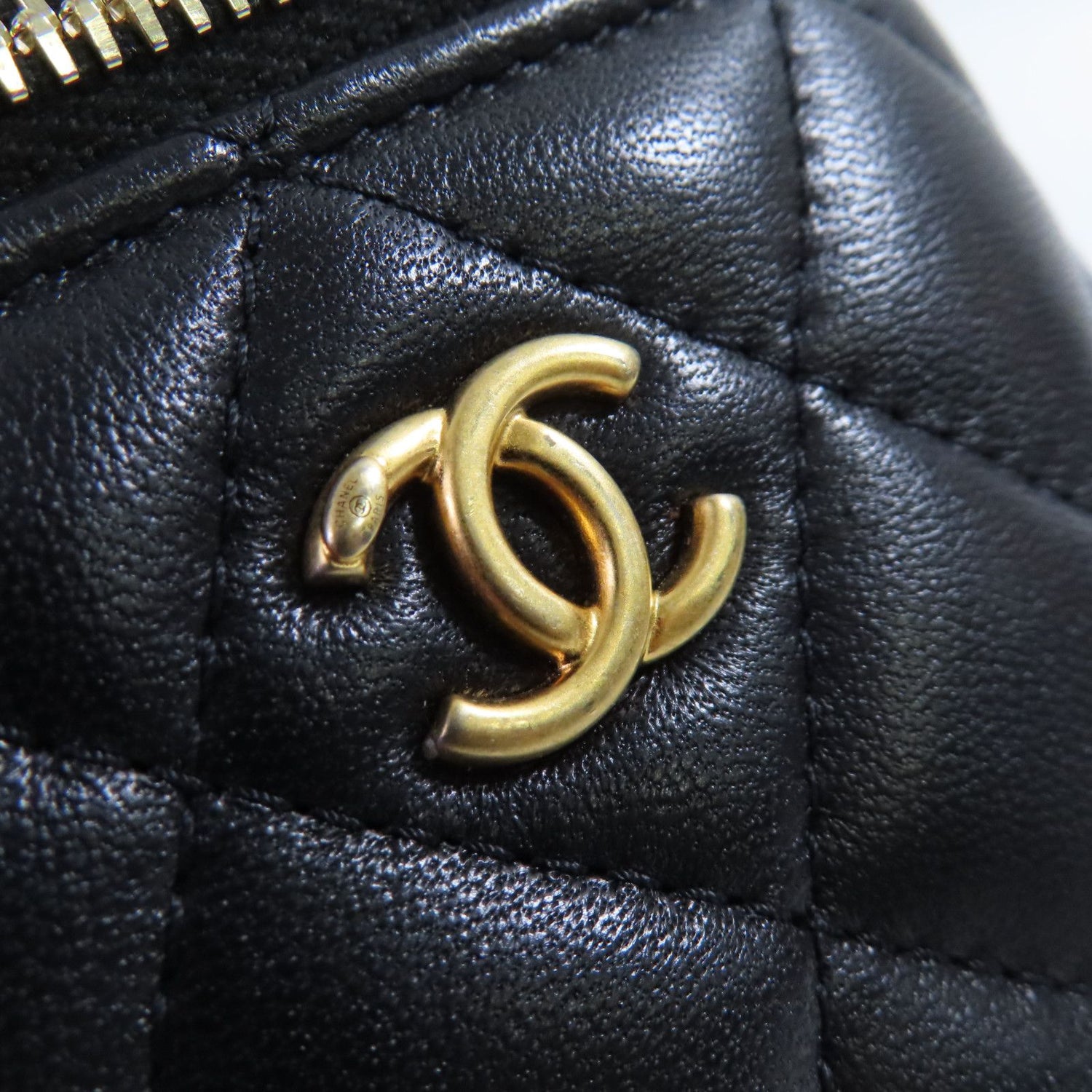 Chanel Black Sheepskin Leather Mini Vanity Case Shoulder Bag Lambskin (sheep Leather)