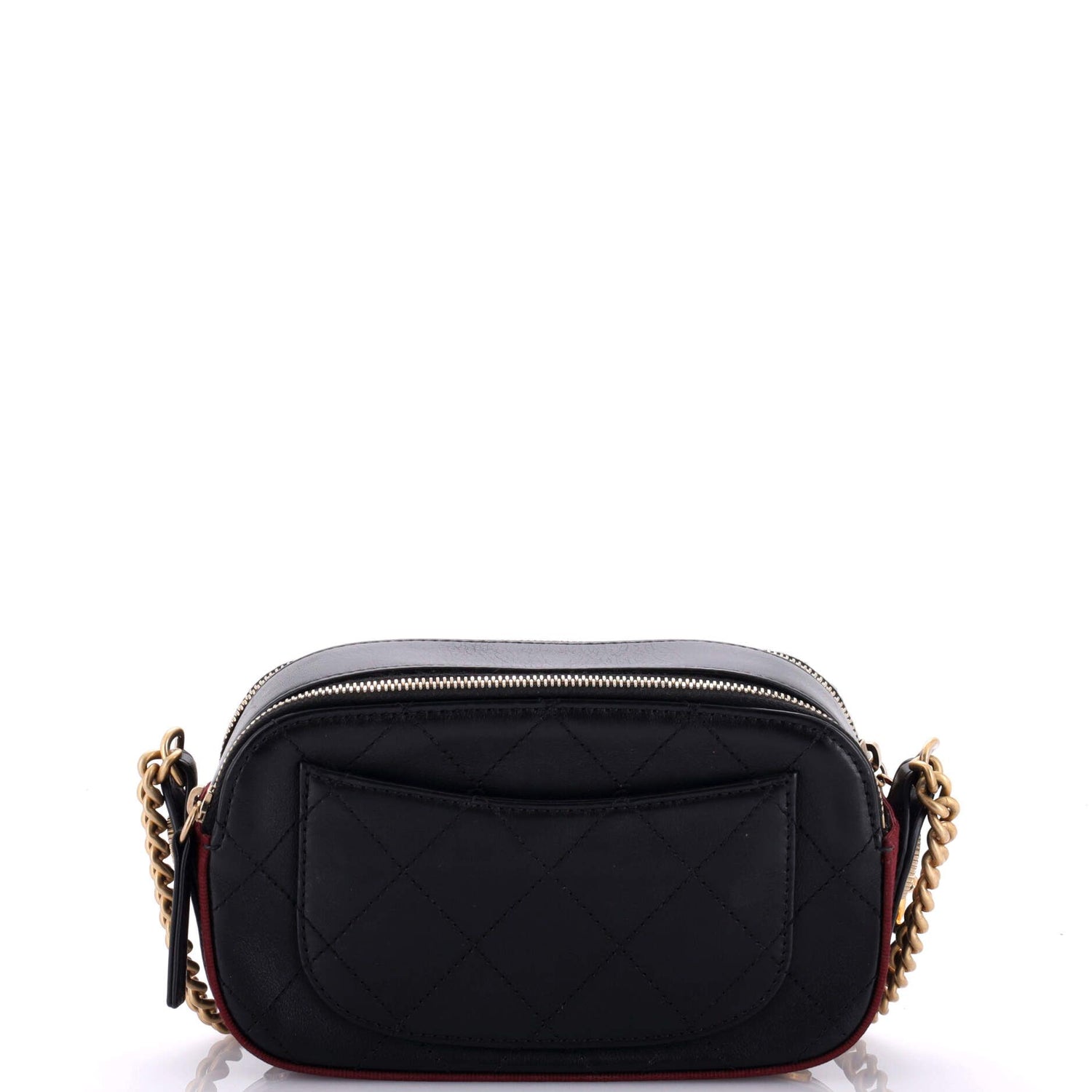 Chanel Button Up Camera Case Quilted Calfskin With Grosgrain Mini