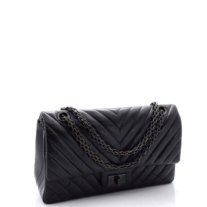 Chanel So Black Reissue 2.55 Flap Bag Chevron Aged Calfskin 225