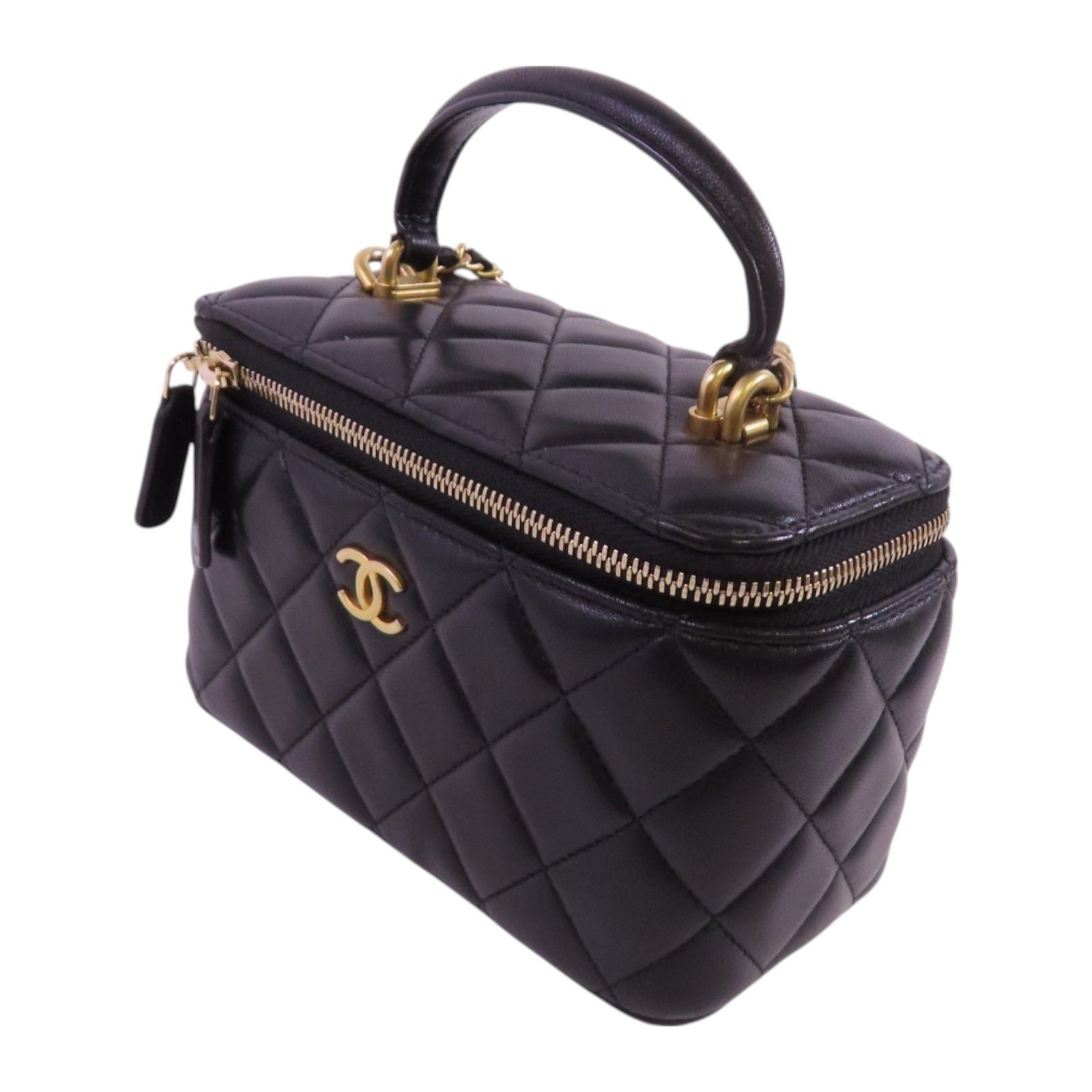 Chanel Black Sheepskin Leather Vanity Case Hand-handed Shoulder Bag 2way Shoulder Bag Lambskin (sheep Leather)