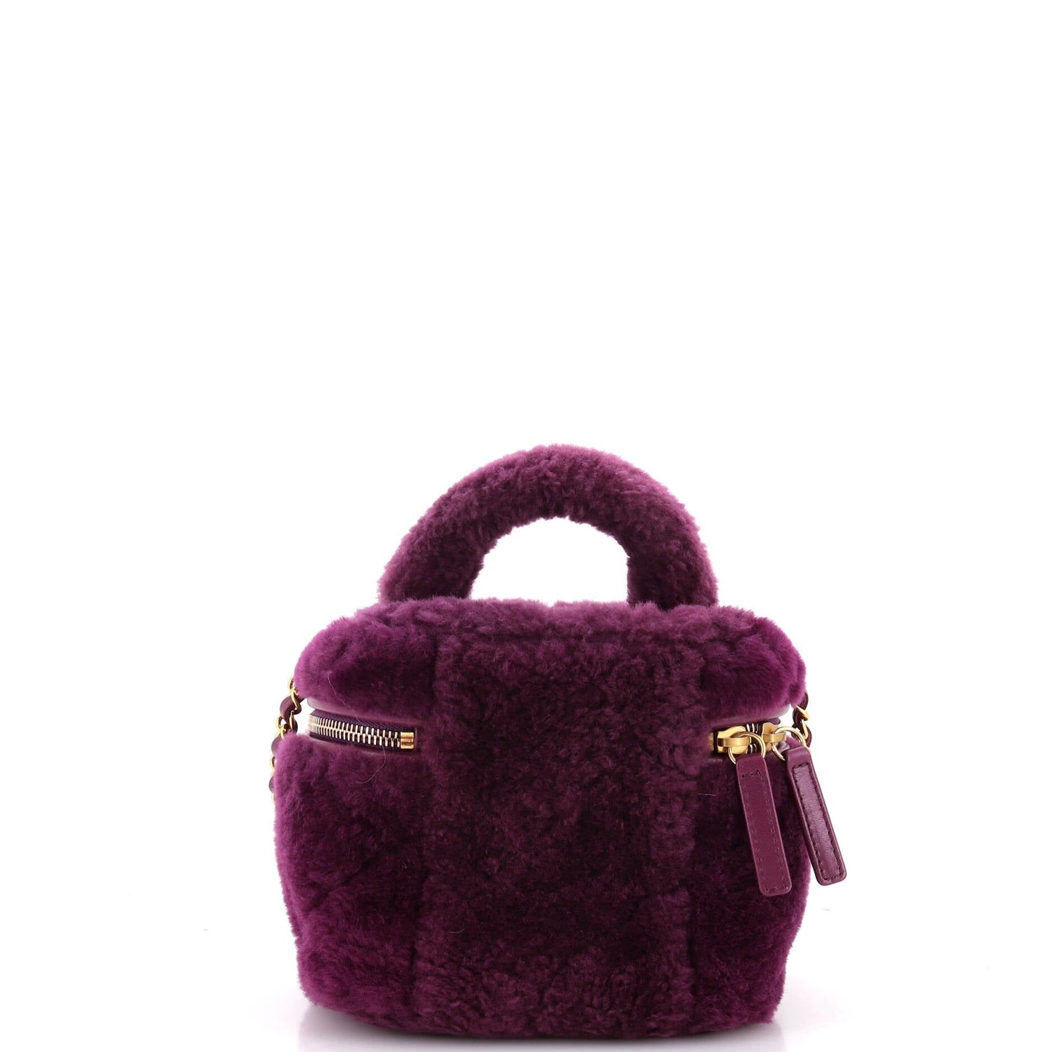 Chanel Coconing Top Handle Vanity Case With Chain Quilted Shearling Small