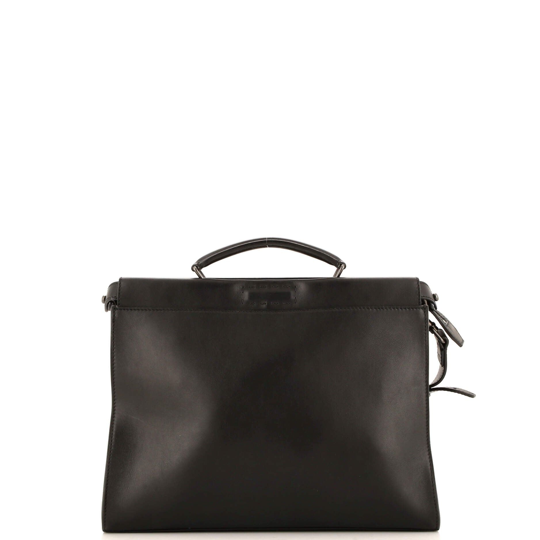Fendi Vitello Grace Opaco Metal Monster Eyes Large Peekaboo Iconic Fit Satchel Black