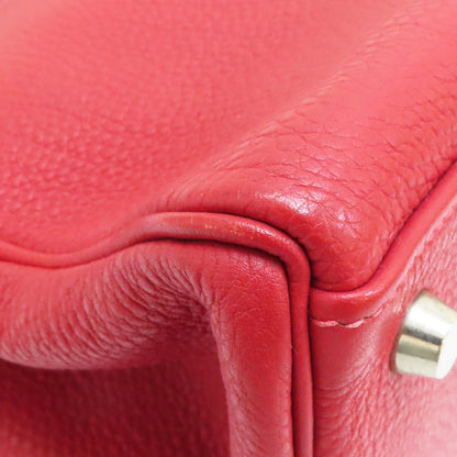 Hermes Kelly 28 Shoulder Handbag Togo Leather Rouge Casaque F Silver Metal