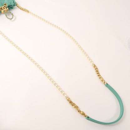 Chanel Green Sheepskin Leather Pearl Bucket Golden Shoulder Bucket Shoulder Bag Lambskin (sheep Leather)