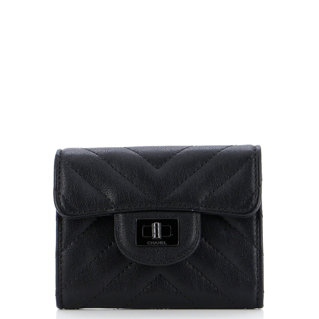 Chanel So Black Reissue Compact Wallet Chevron Aged Calfskin