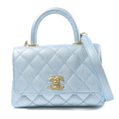 Chanel Blue Cowhide Leather Mini Coco Handle Hand-handed Shoulder And Back Bag 2way Should