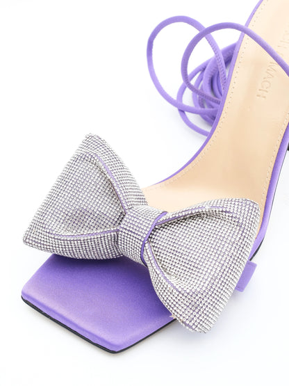 Excellent Purple High-Heeled Sandals with Bow, Size 39 Women