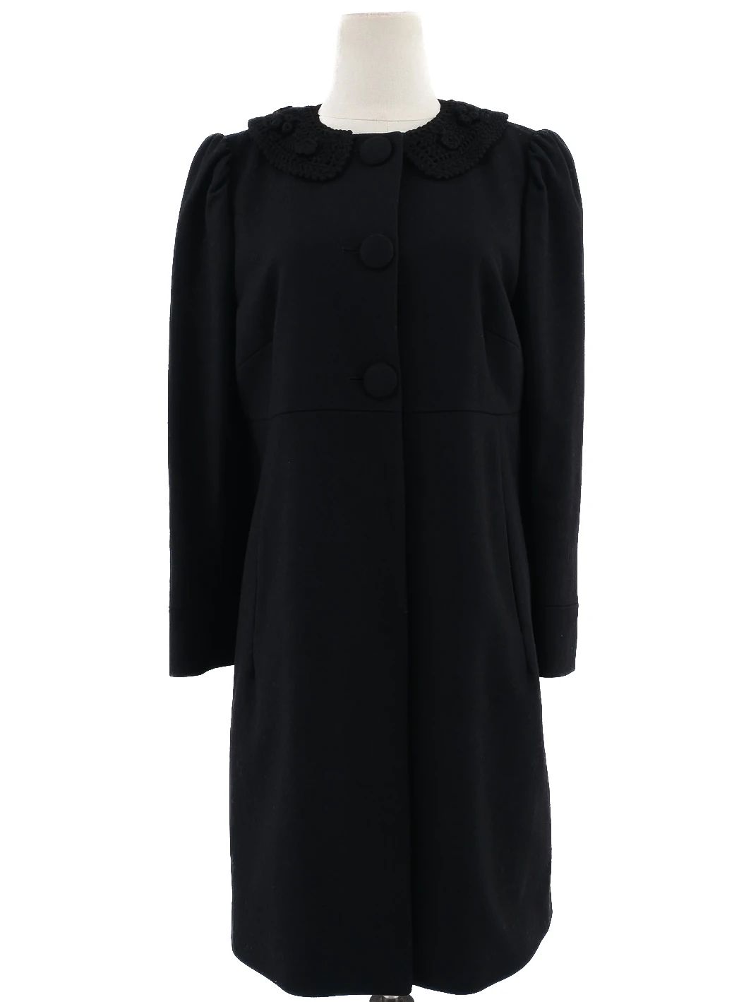 Excellent Red Valentino Black Wool Coat Size L with Textured Detail