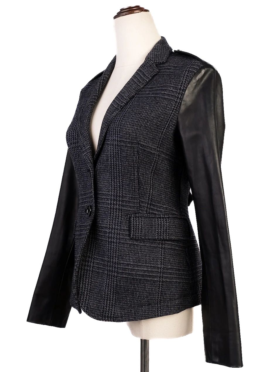 Excellent Burberry Gray Wool Jacket with Leather Sleeves