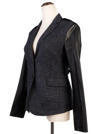 Excellent Burberry Gray Wool Jacket with Leather Sleeves