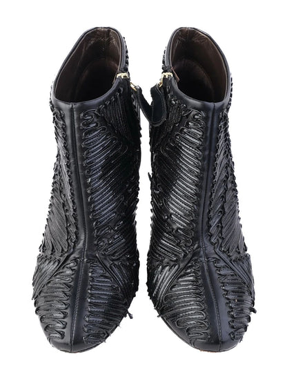 Excellent Roberto Cavalli Black Leather High-Heeled Ankle Boots Size 37.5