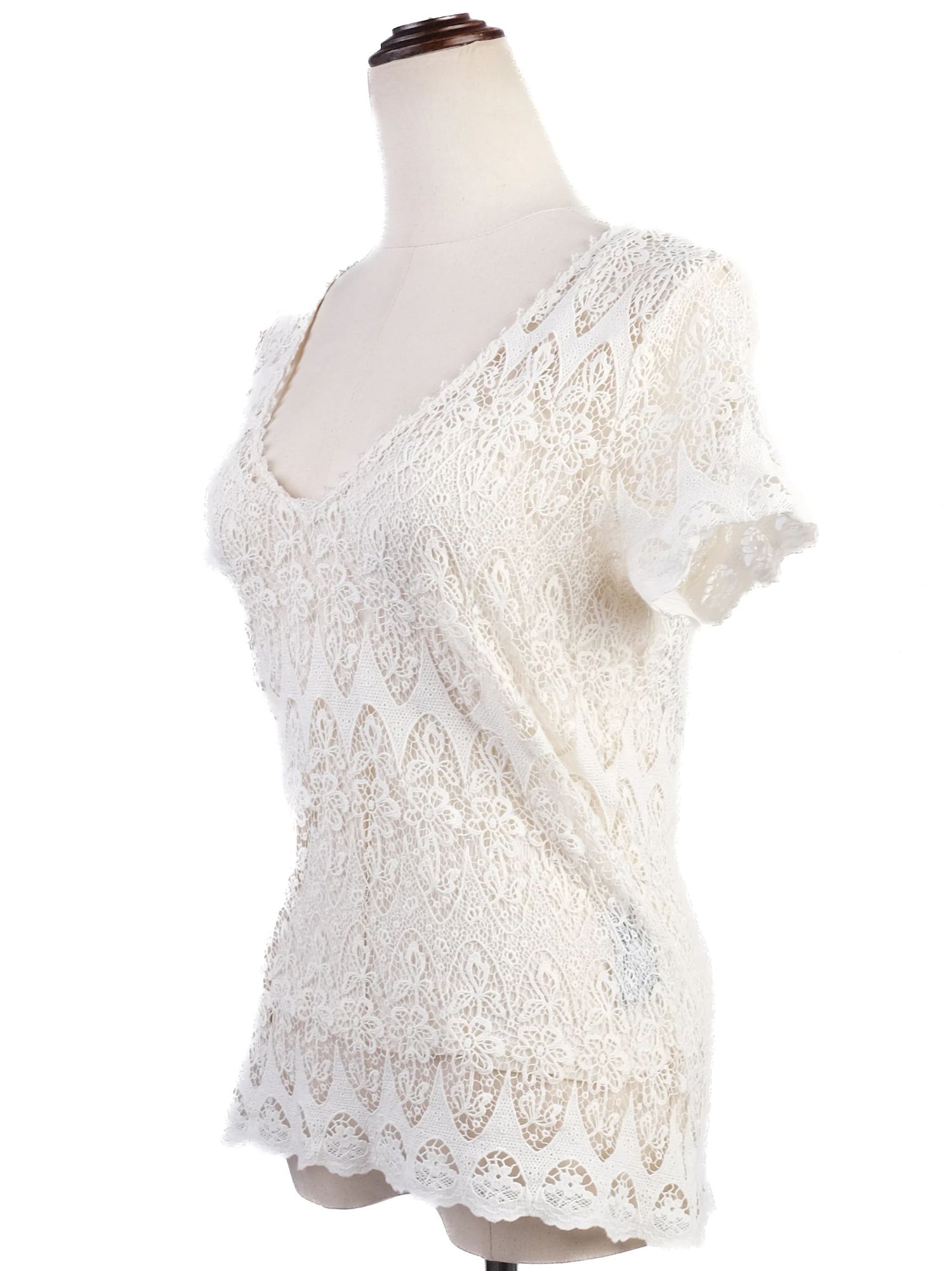Excellent Ralph Lauren White Lace Top Size S Floral Design