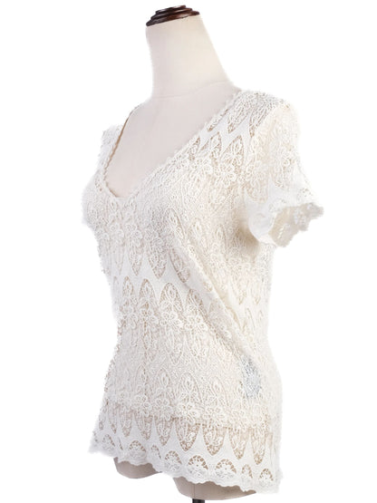 Excellent Ralph Lauren White Lace Top Size S Floral Design
