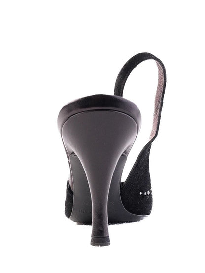 Bruno Magli Black High-Heeled Slingback Shoes Size 37.5 Excellent