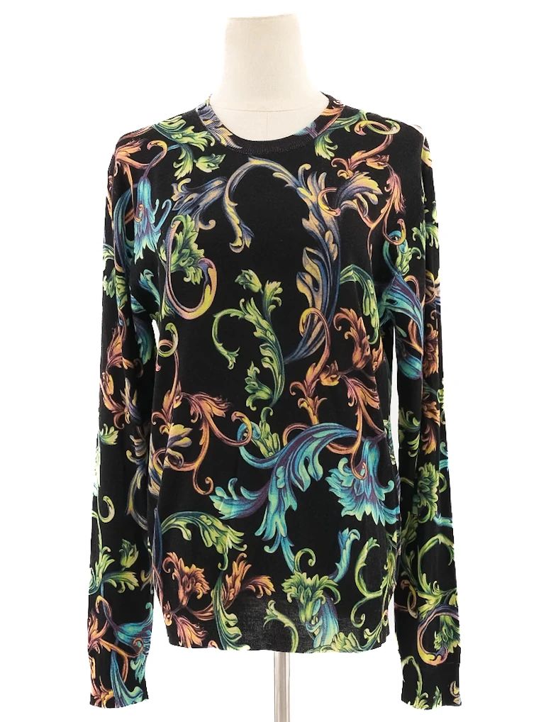 Excellent Versace Long-Sleeved Shirt Wool Size S Floral Pattern