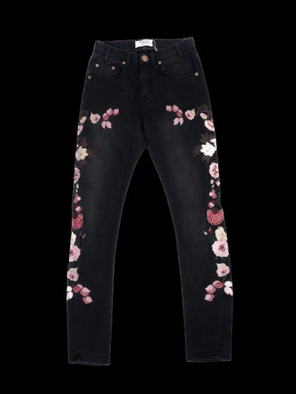 Excellent One X Onetespoon Black Floral Embroidered Jeans Size XS