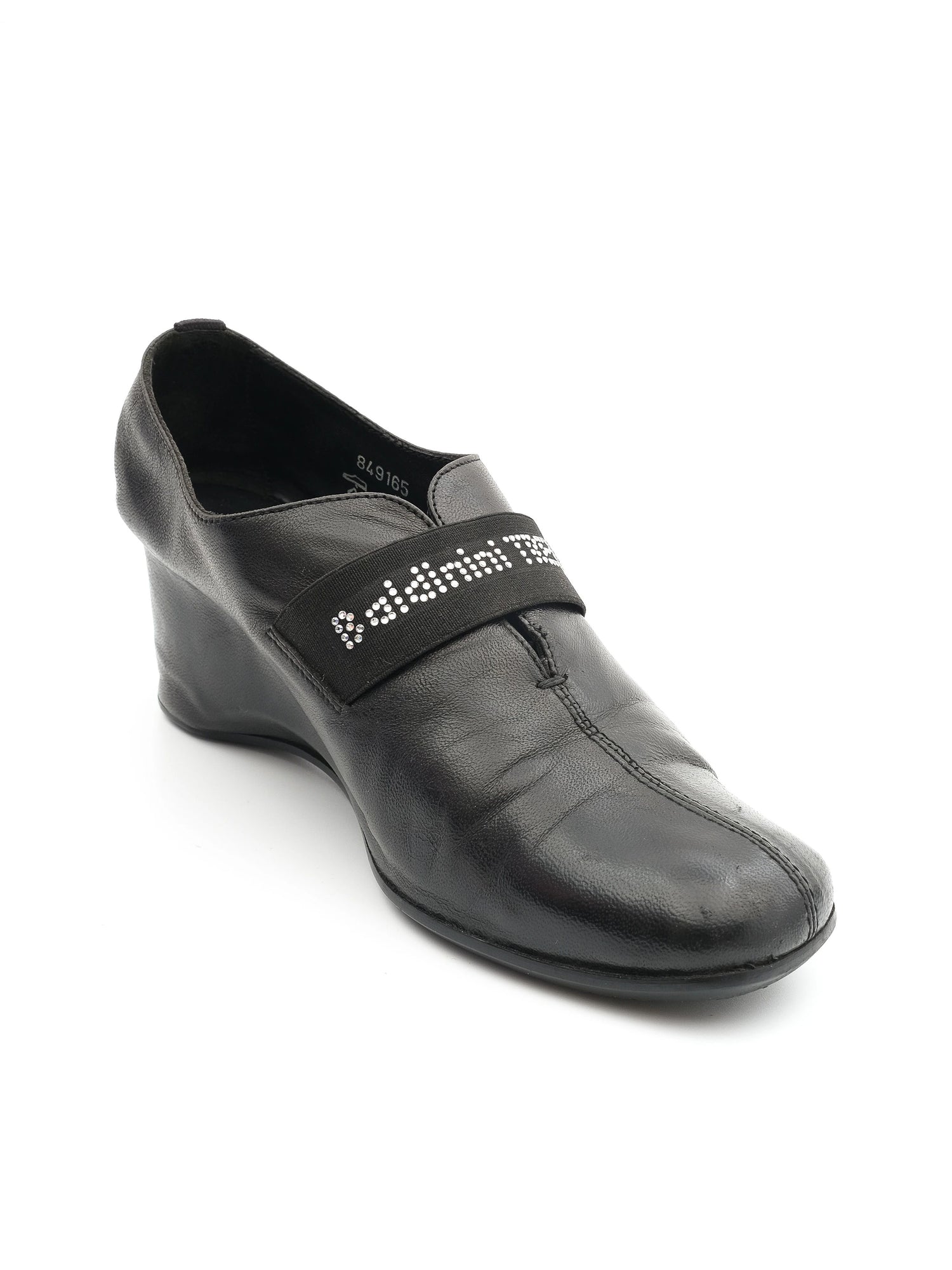 Excellent Baldinini Black Leather Wedge Shoes Size 39 for Women