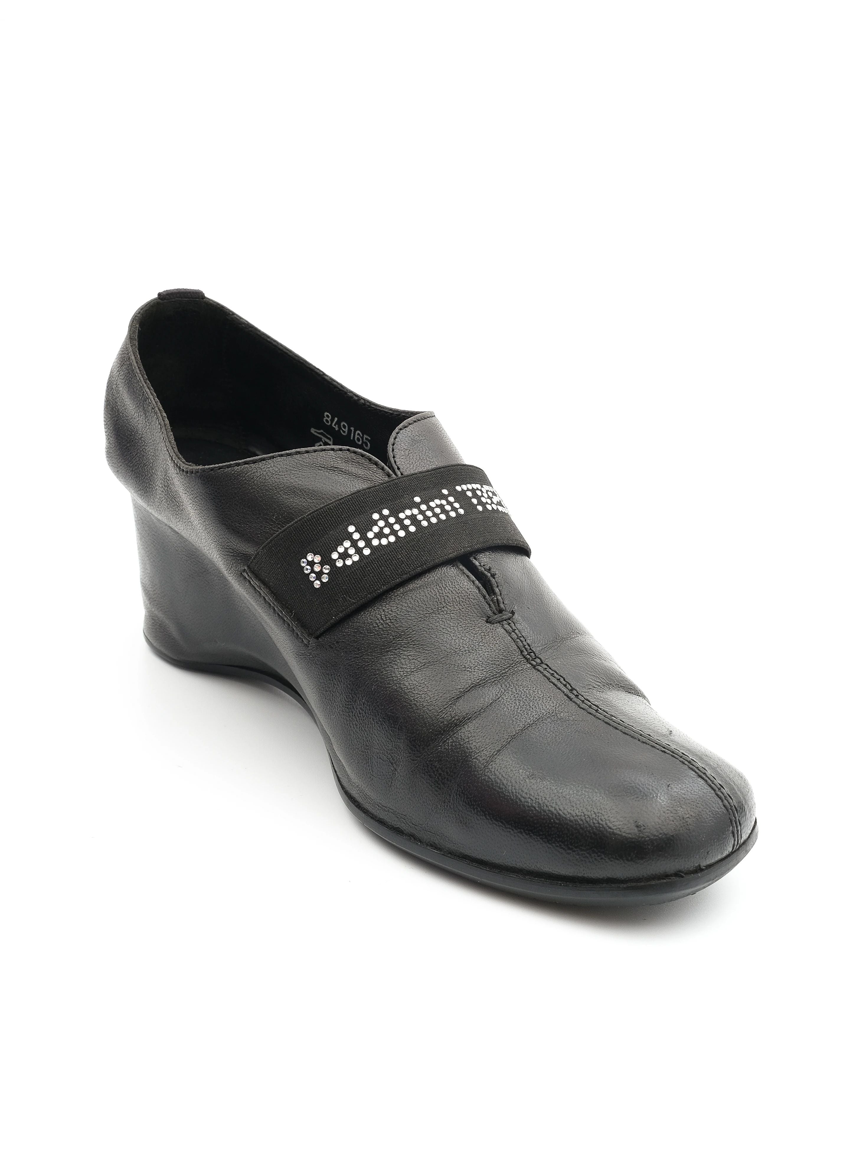 Excellent Baldinini Black Leather Wedge Shoes Size 39 for Women