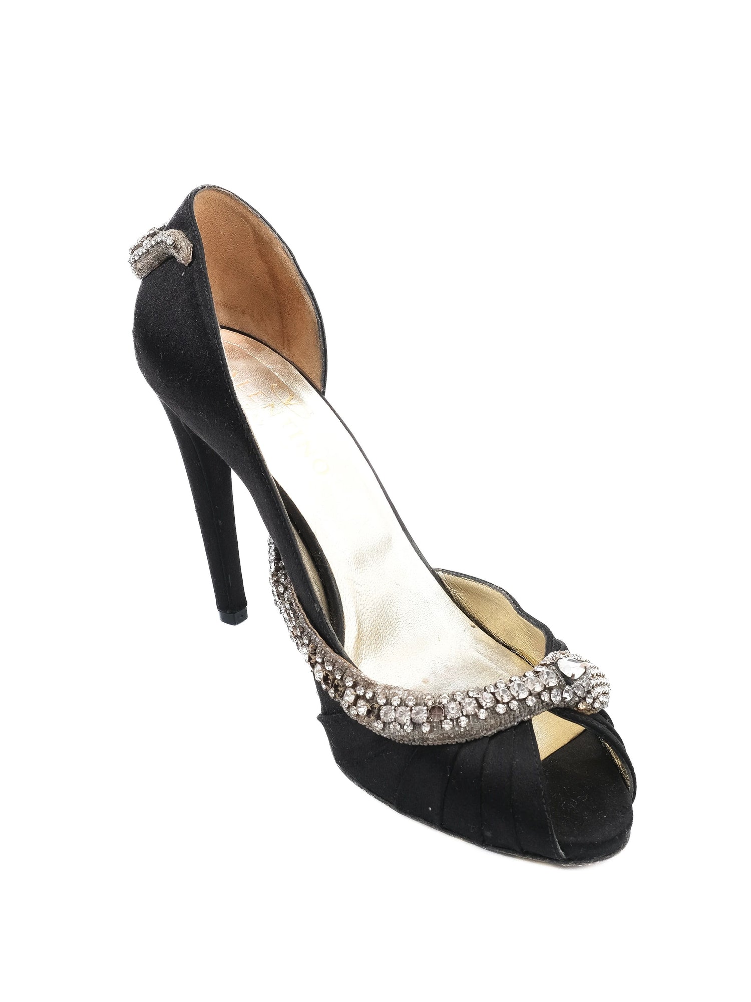 Excellent Valentino Black High-Heeled Shoe Size 40 with Embellishments