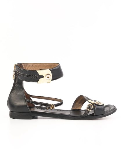 Excellent Fabi Black Leather Sandals Size 38 with Gold Accents