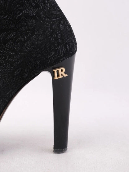 Excellent Renzoni Black Leather Knee-High Heels Size 37