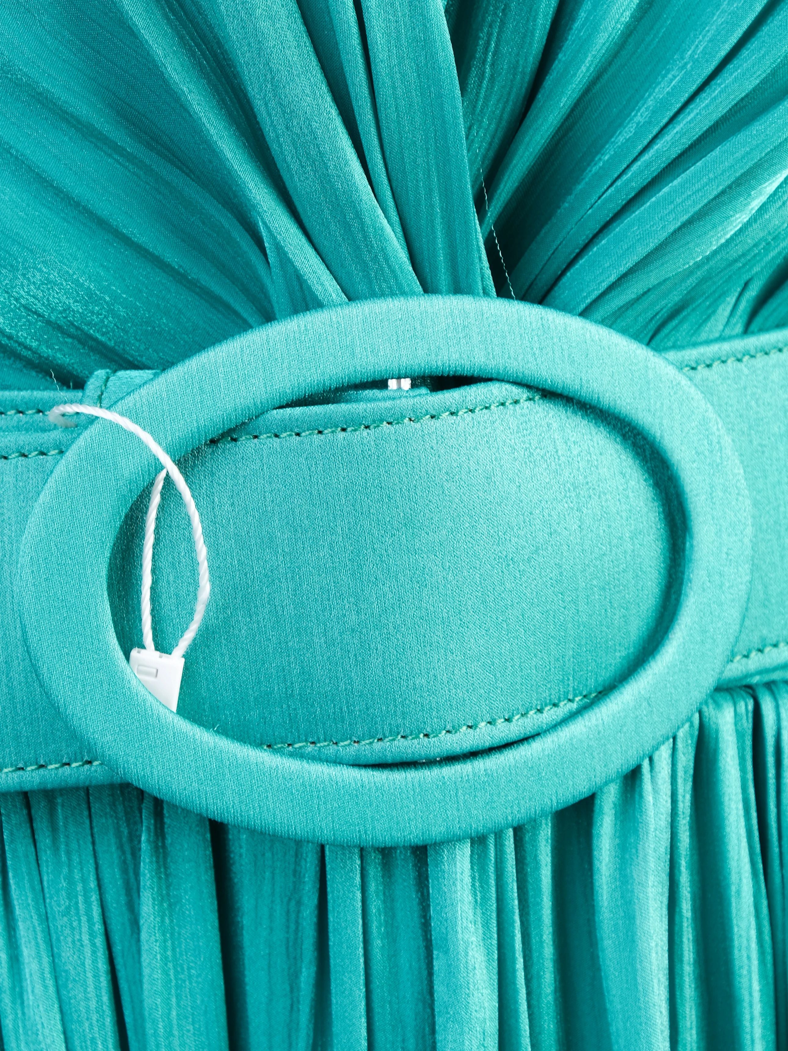 NEW Costarellos Teal Long Gown V-Neck Belted Size N/A