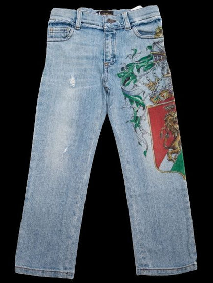 Average Dolce Gabbana Blue Cotton Jeans for Kids Size 7 with Embroidery