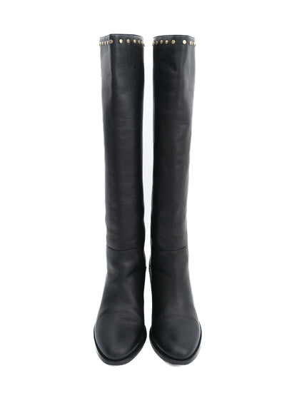 Excellent Jimmy Choo Black Leather Knee-High Boots Size 37
