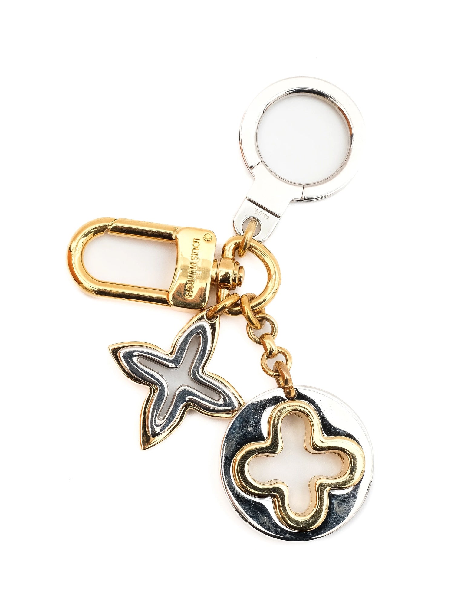 NEW Louis Vuitton Keychain Gold Silver Floral Star Combined Metal