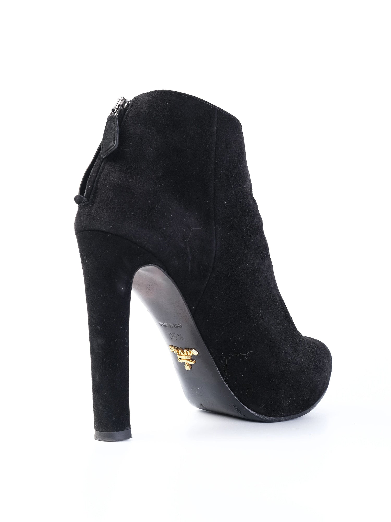 Excellent Prada Black Leather High-Heeled Ankle Boots Size 35.5