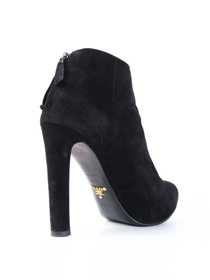 Excellent Prada Black Leather High-Heeled Ankle Boots Size 35.5