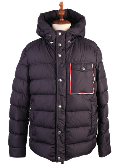 Excellent Moncler Blue Nylon Puffer Jacket with Hood Size M