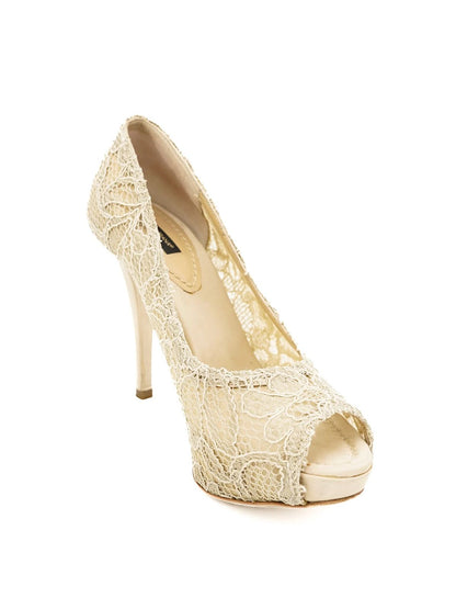 Excellent Dolce Gabbana Gray Lace High-Heeled Shoes Size 38