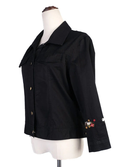 Excellent Dolce Gabbana Black Denim Jacket with Floral Embroidery