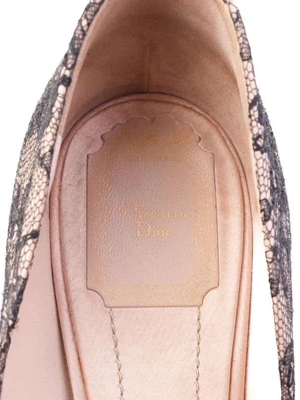 Excellent Dior High-Heeled Platform Shoes Black Lace Size 39 Women