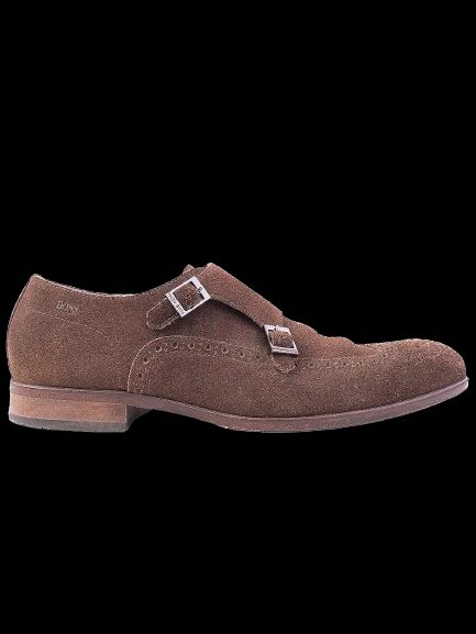 Excellent Hugo Boss Brown Suede Double Monk Strap Shoes Size 40