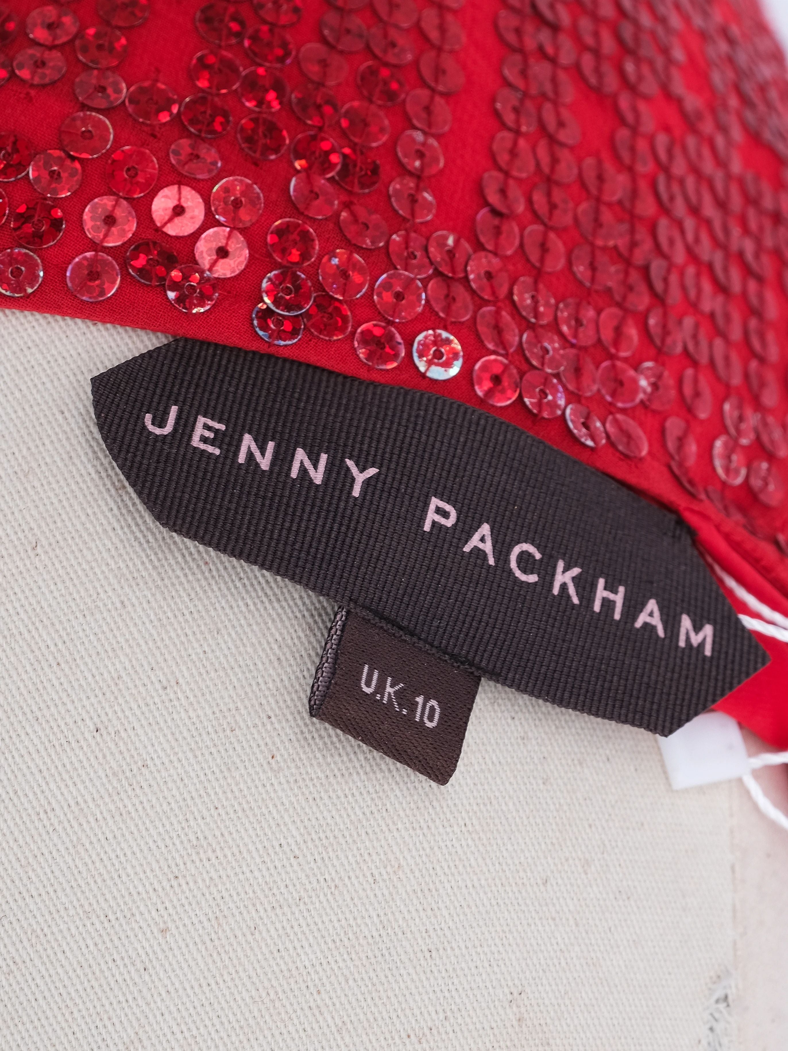 Excellent Jenny Packham Red Silk Sequined Gown Size M