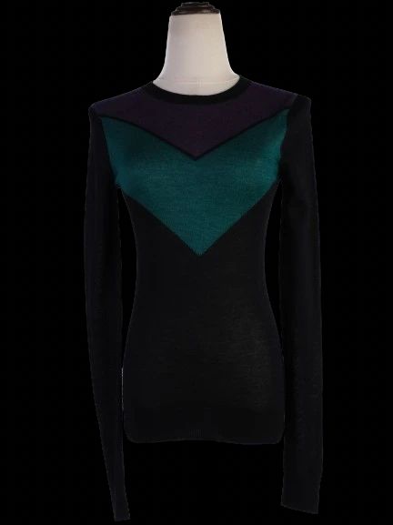 Excellent Jason Wu Silk Sweater XS Geometric Design Black Teal Purple