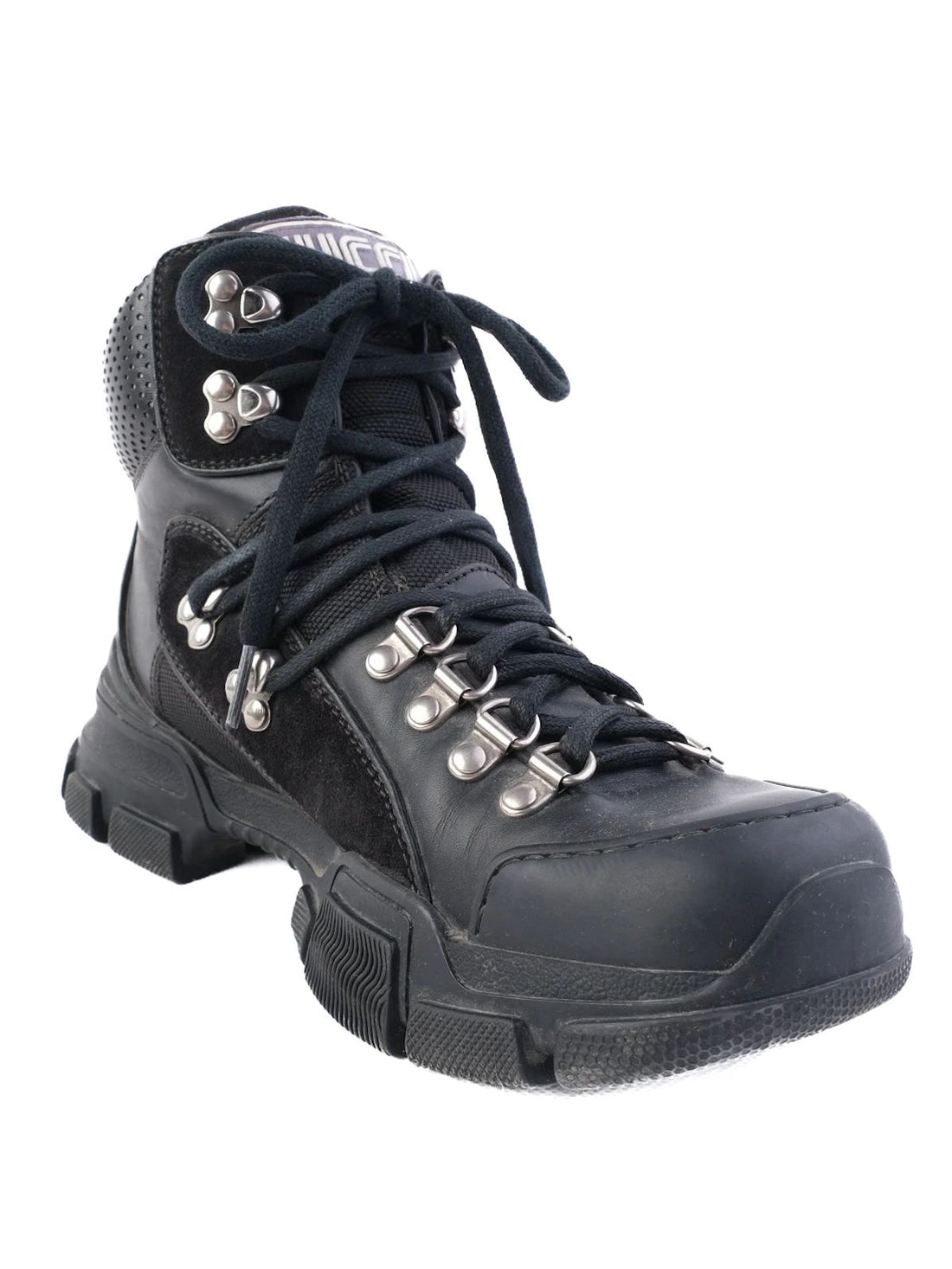Excellent Gucci Black Leather High-Top Hiking Boots for Women