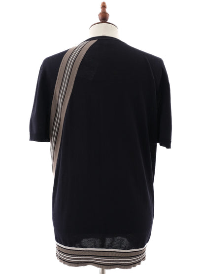 Excellent Hermes Blue Cotton T-Shirt Size L with Striped Trim