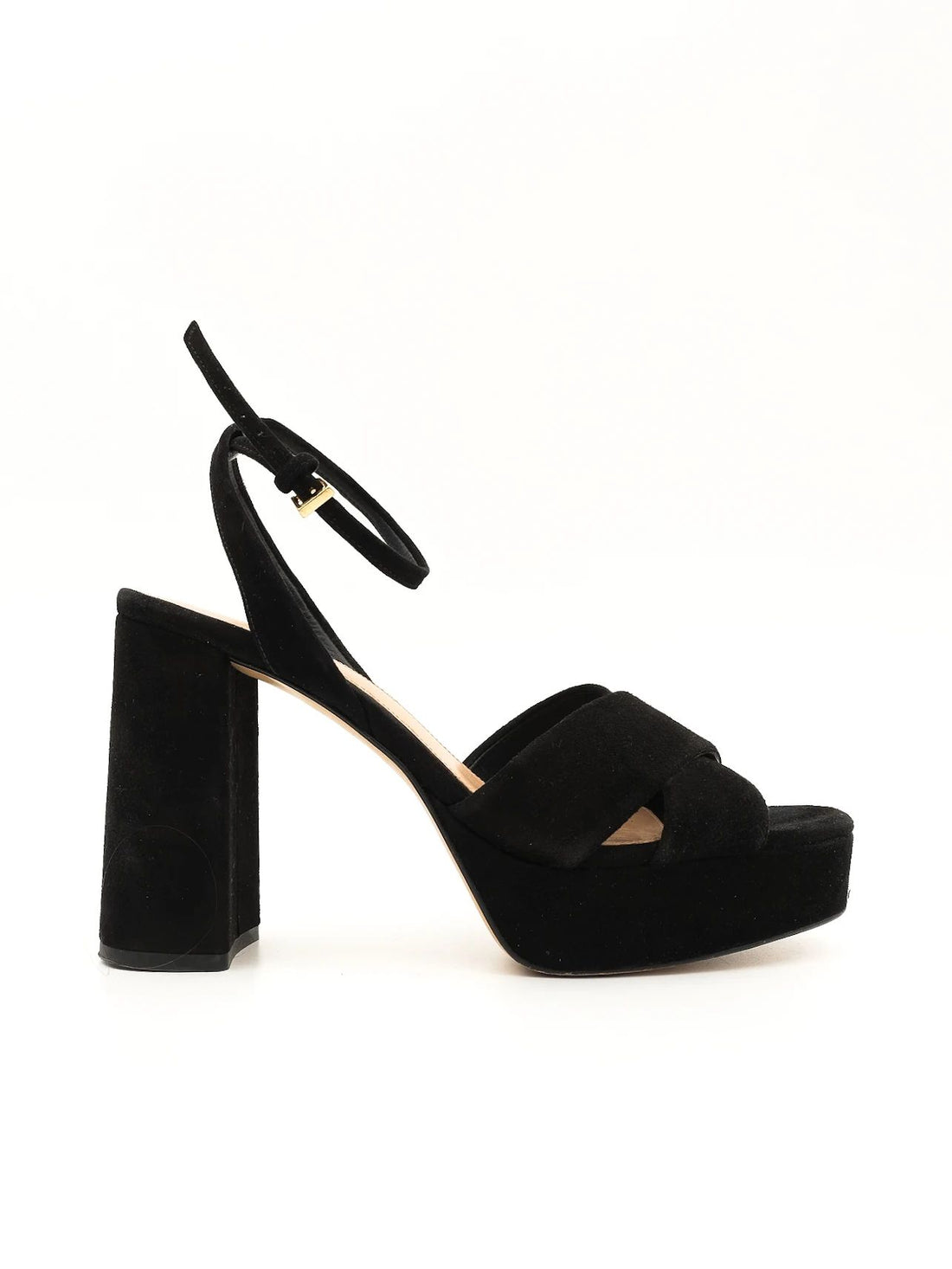 Excellent Uterque Black Genuine Suede Platform Heeled Sandals Size 39