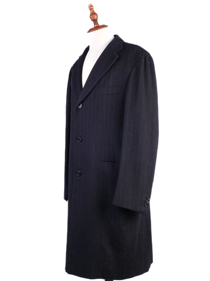 Excellent BRIONI Black Cashmere Pinstripe Overcoat for Men