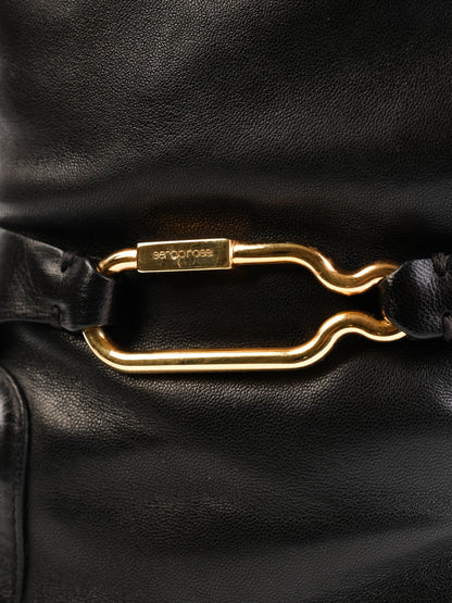 Excellent Sergio Rossi Black Leather High Boots Size 38 with Gold Buckle