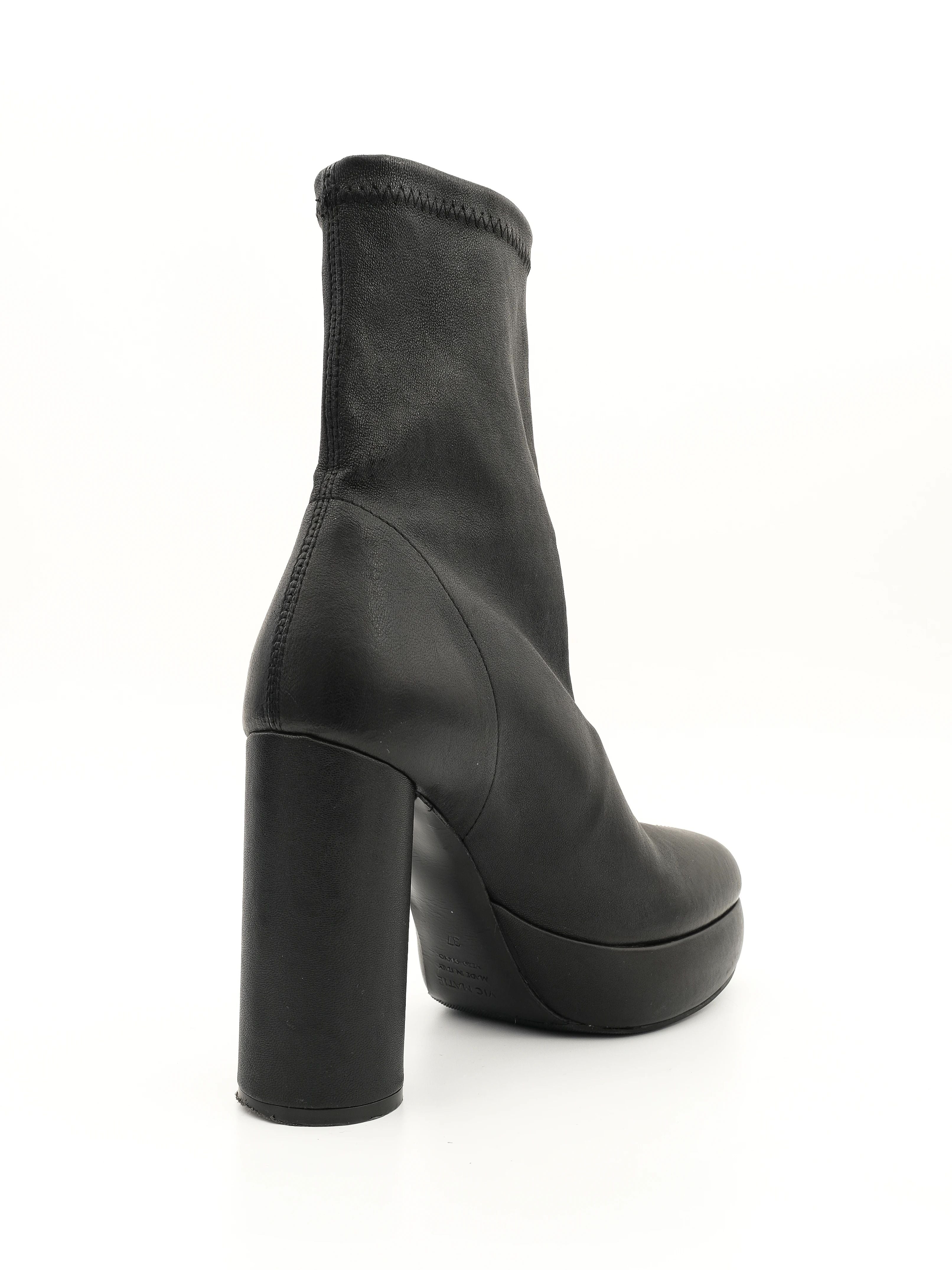 Vic Matie Black Leather High-Heeled Ankle Boots Size 37