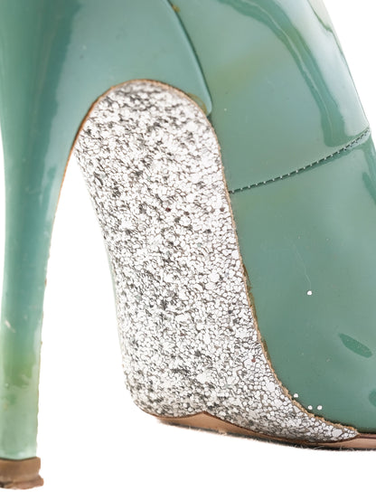 Excellent Miu Miu Green Leather High-Heeled Shoes Size 36.5