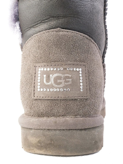 Excellent UGG Gray Leather Boots with Fuzzy Lining Size 37