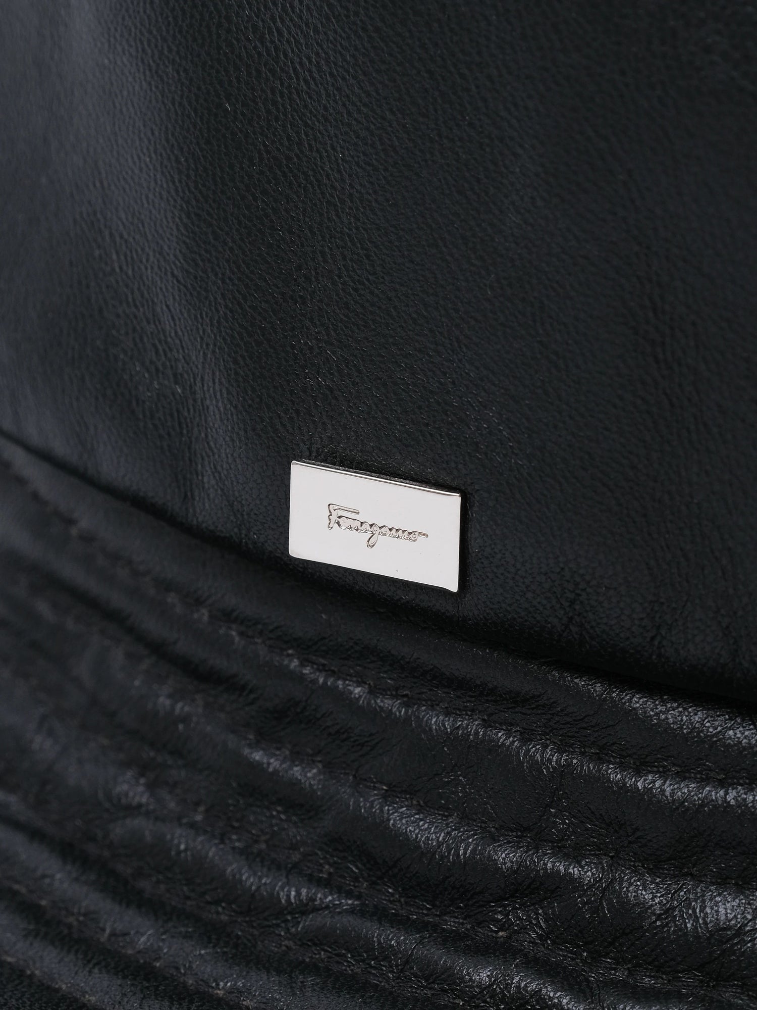 NEW Salvatore Ferragamo Black Leather Bucket Hat Size M