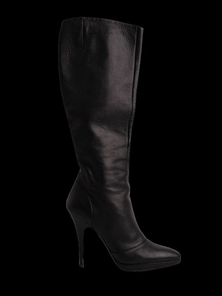 Good Giuseppe Zanotti Black Leather Knee-High Heeled Boots Size 38