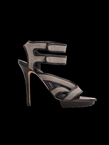 Excellent Gina Gray Open-Toe High-Heeled Sandals Size 38