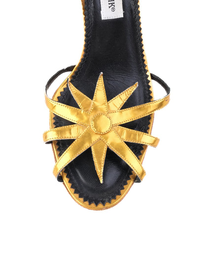 Excellent Manolo Blahnik Yellow Leather High-Heeled Sandals Size N/A